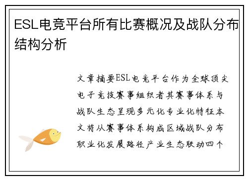 ESL电竞平台所有比赛概况及战队分布结构分析